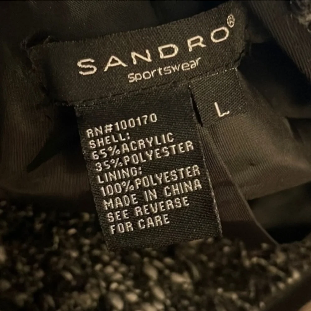 Sandro Sportswear Tweed Boucle Jacket Hidden Button Black  White Mockneck Funnel - Picture 4 of 14